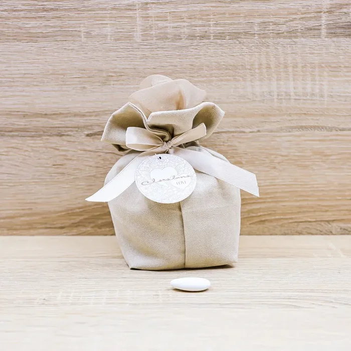 Sacchetto Tortora con Rosa Grande “Love” Claraluna