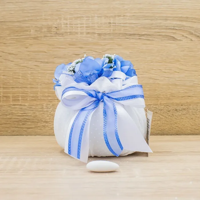 Sacchettone Bianco a Pois con Fiori Blu e Sali Profumati La Vie en Rose