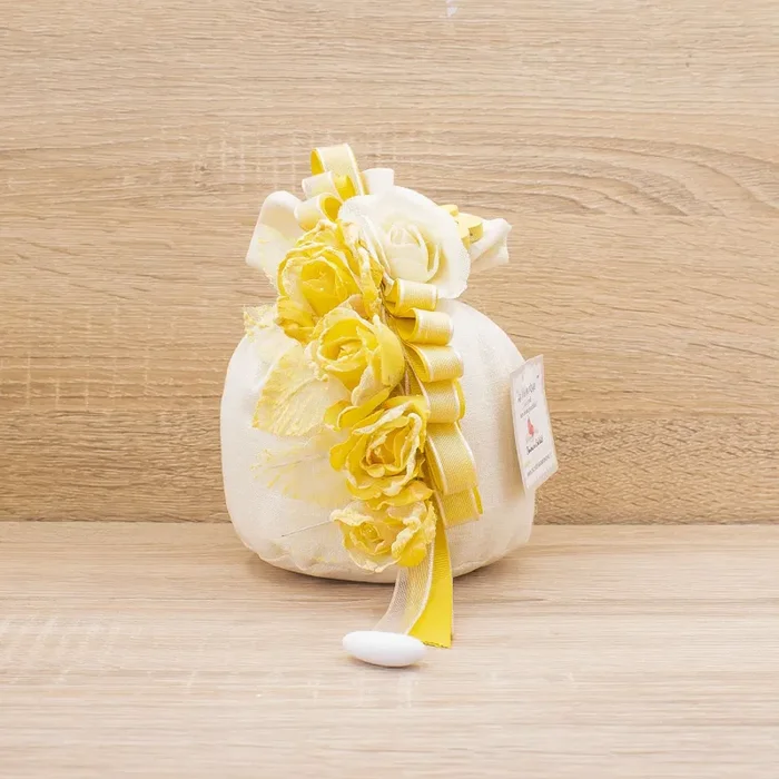 Sacchettone con Fiori Oro Personalizzato e Sali Profumati Francesi La Vie en Rose