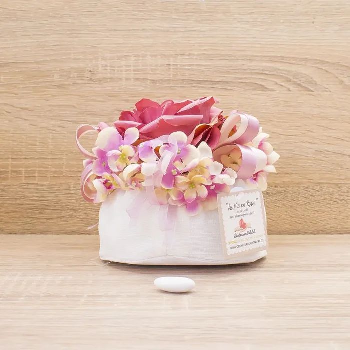 Sacchettone con Ortensie e Fiore Rosa e Sali Profumati Francesi La Vie en Rose