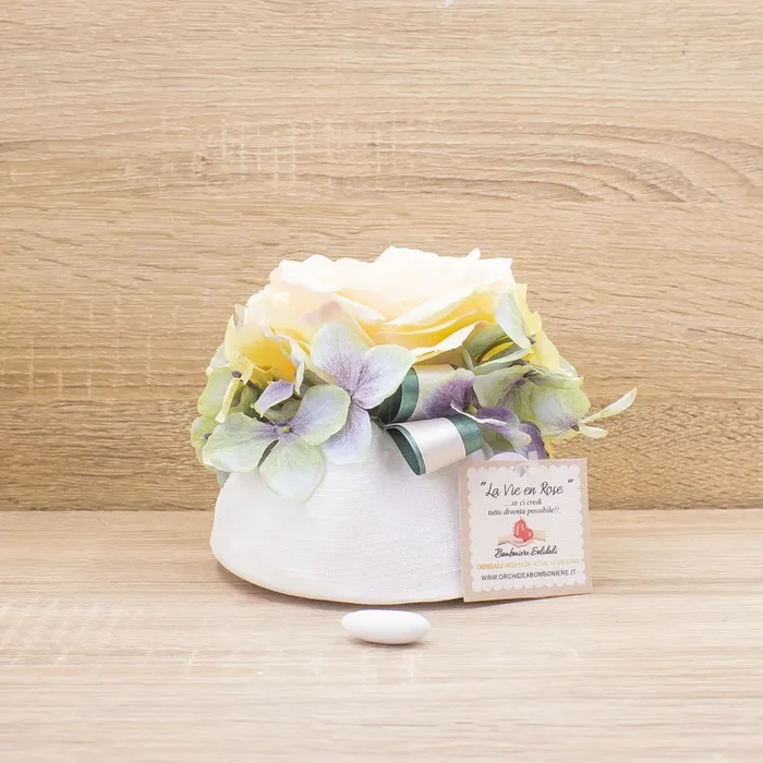 Sacchettone con Rosa Panna e Ortensie e Sali Profumati Francesi La Vie en Rose