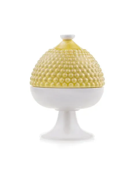 SCATOLA CON COPERCHIO GIALLO IN CERAMICA (8X11CM)