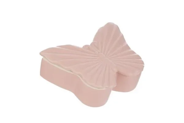 SCATOLA FARFALLA IN PORCELLANA ROSA (14×10,5xh.4,5cm)