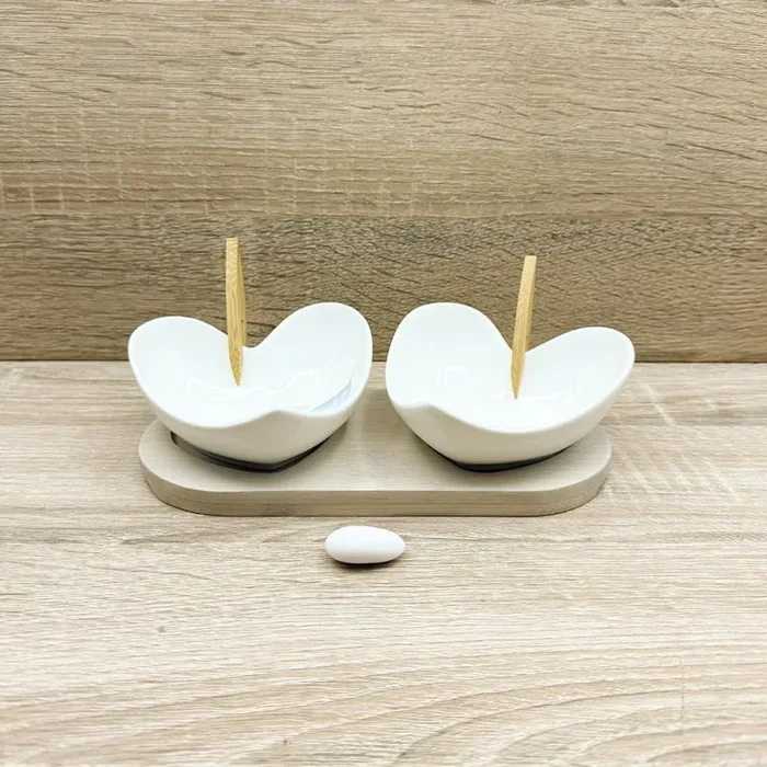 Set 2 Ciotole Cuore con Vassoio Fiori Mandorle by Paben