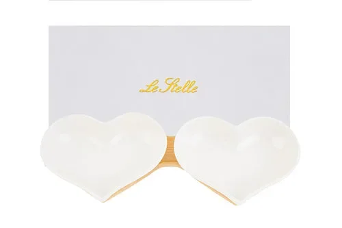 SET 2 CIOTOLE CUORE IN PORCELLANA BIANCA CON PIANO IN LEGNO (25.5×10.5xh.4cm)CON ASTUCCIO Saldi