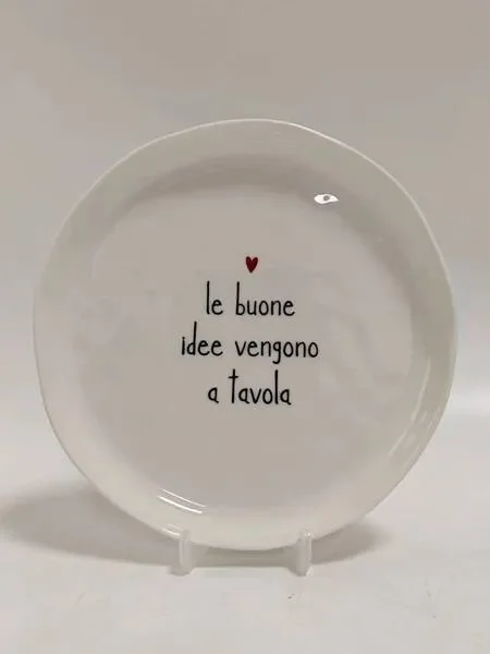 SET 2 PIATTI DESSERT IN GRES PORCELLANATO BIANCO “LE BUONE IDEE VENGONO A TAVOLA” IN NERO EFFETTO ORGANICO (diam.21cm) Vendita calda online