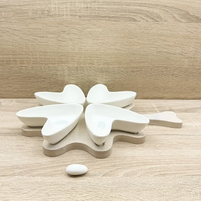 Set 4 Ciotole Cuore con Vassoio Fiori Mandorle by Paben