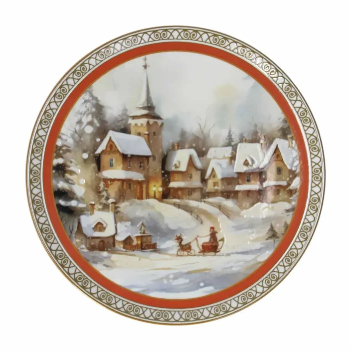 Tognana Piatto Panettone Cinzia Christmas Village Natale 31 Cm Porcellana Multicolor