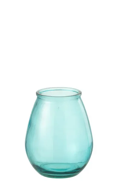VASO PICCOLO OVALE IN VETRO VERDE ACQUA (19x19x23cm)