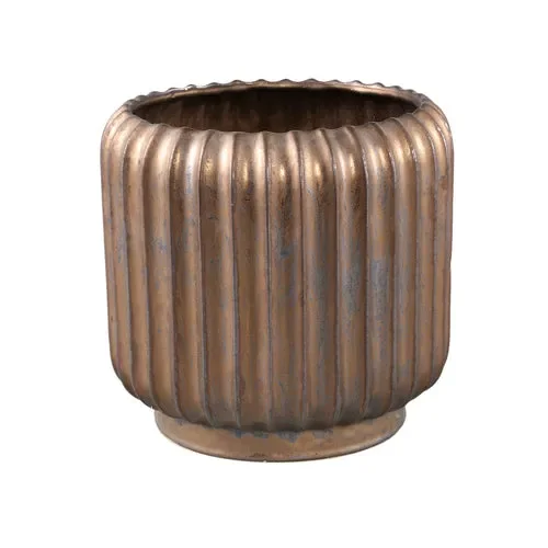 VASO ROTONDO IN CERAMICA CON LINEE VERTICALI BRONZO (26x26x26cm) Vendita calda online