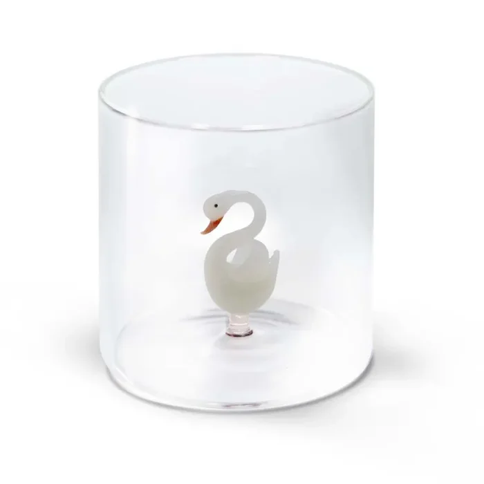 WD LifeStyle Bicchiere Vetro Borosilicato Cc 250 ml Decoro Cigno