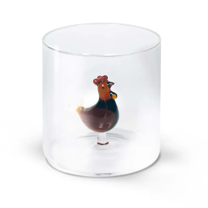 WD LifeStyle Bicchiere Vetro Borosilicato Cc 250 ml Decoro Gallina