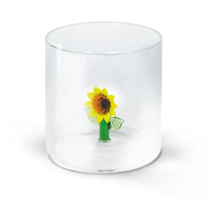 WD LifeStyle Bicchiere Vetro Borosilicato Cc 250 ml Decoro Girasole Vendita calda