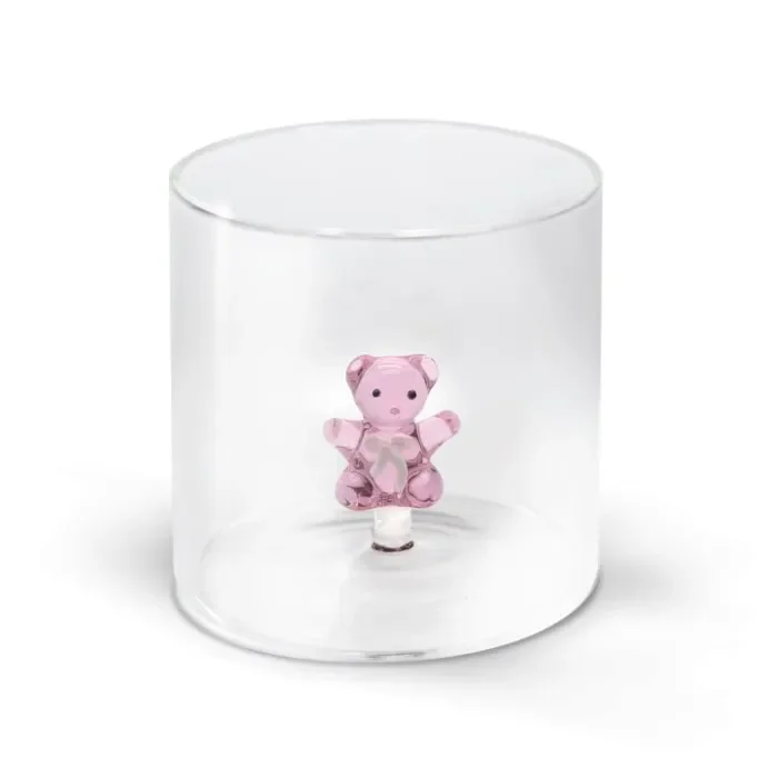 WD LifeStyle Bicchiere Vetro Borosilicato Cc 250 ml Decoro Orsetto Rosa