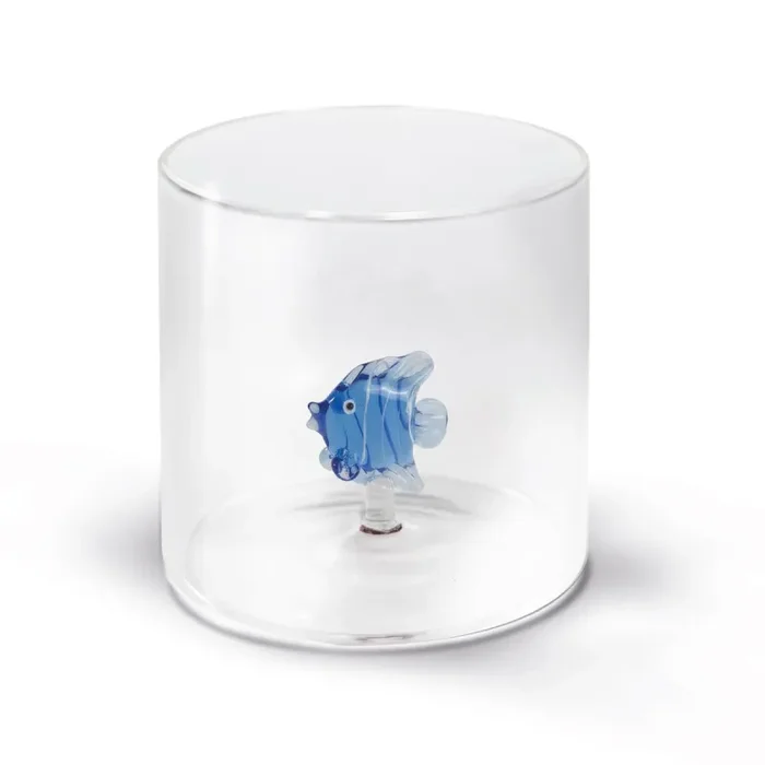 WD LifeStyle Bicchiere Vetro Borosilicato Cc 250 ml Decoro Pesce Azzurro Moda