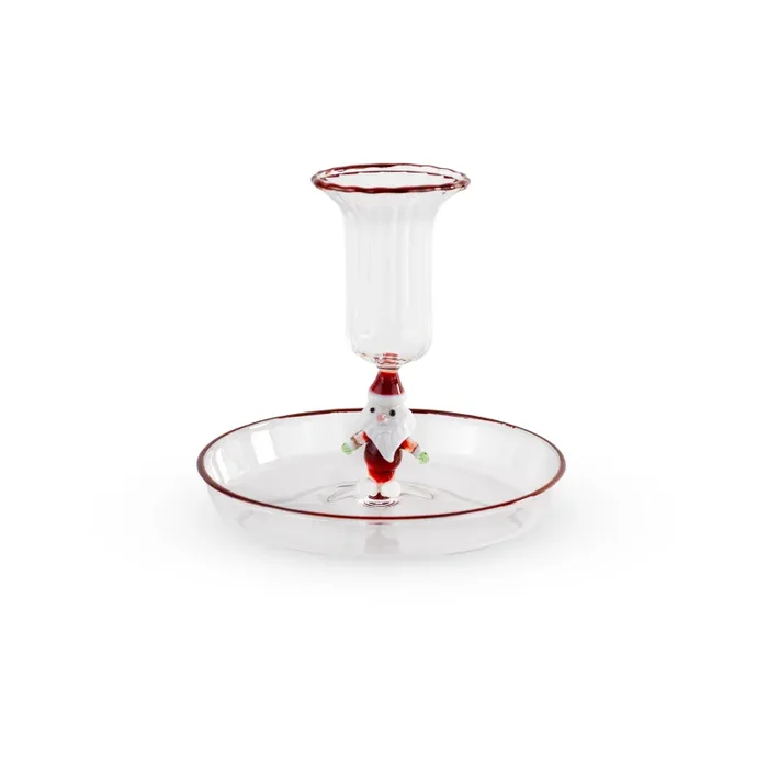 WD LifeStyle Portacandele in Vetro Colorato Decoro Babbo Natale