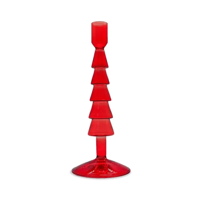 WD LifeStyle Potacandela in Vetro H 22 Cm Forma Albero di Natale Colore Rosso