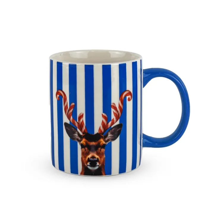 WD LifeStyle Tazza New Bone China 330 Ml Decoro Corna Candy Cane Blu Natale Online