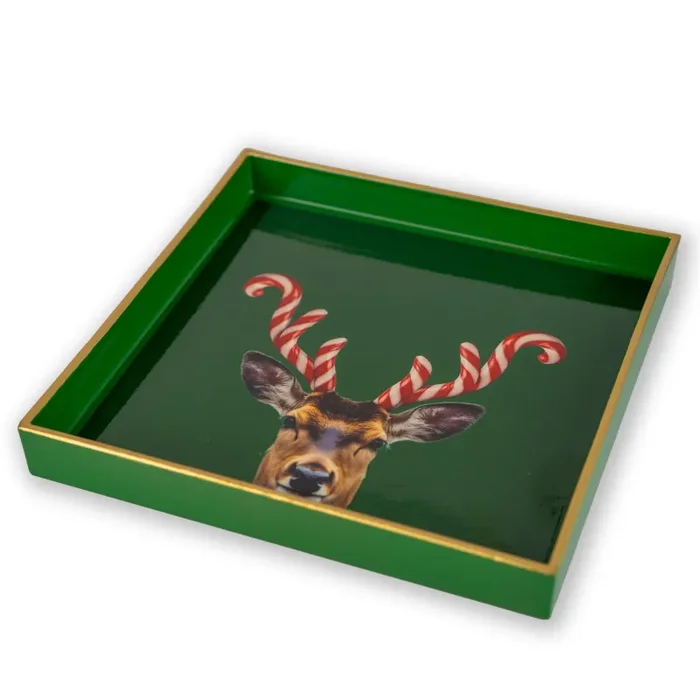 WD LifeStyle Vassoio Svuota Tasche Quadrato 20 x 20 Cm Decoro Corna Candy Cane Natale