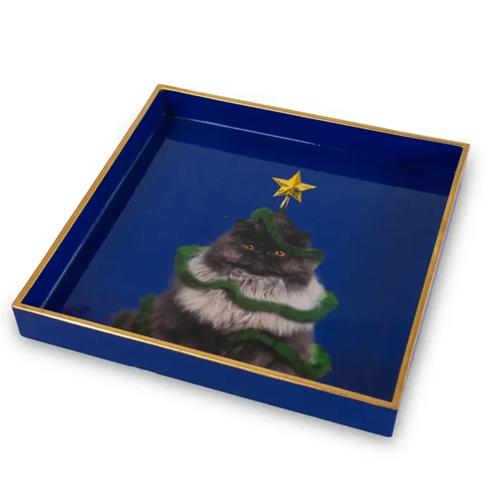 WD LifeStyle Vassoio Svuota Tasche Quadrato 20 x 20 Cm Decoro Gatto Natale